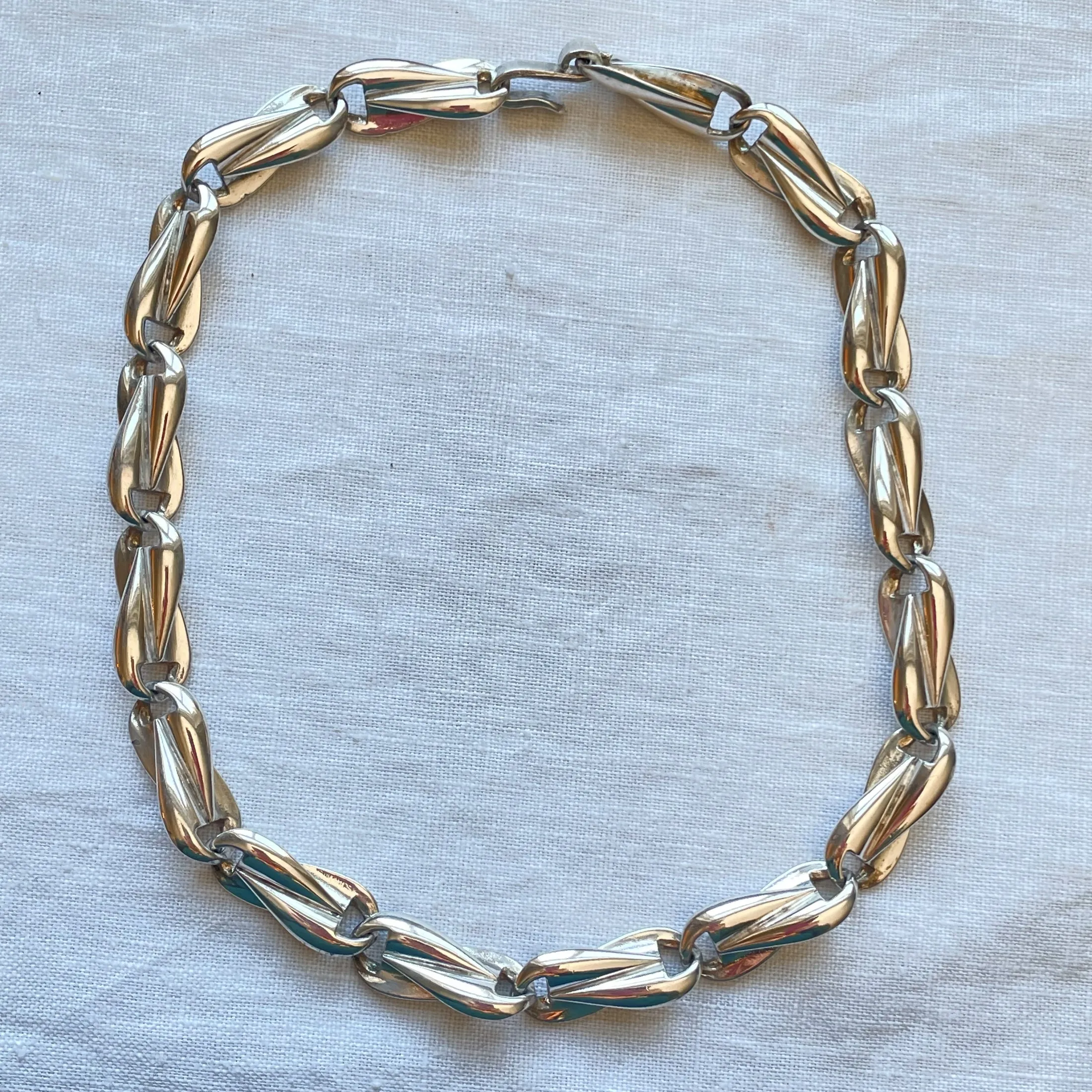 Vintage 50s/60s Silver Link Modernist Choker Necklace, Silver Tone Costume Jewelry