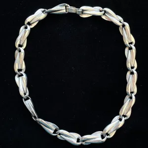 Vintage 50s/60s Silver Link Modernist Choker Necklace, Silver Tone Costume Jewelry