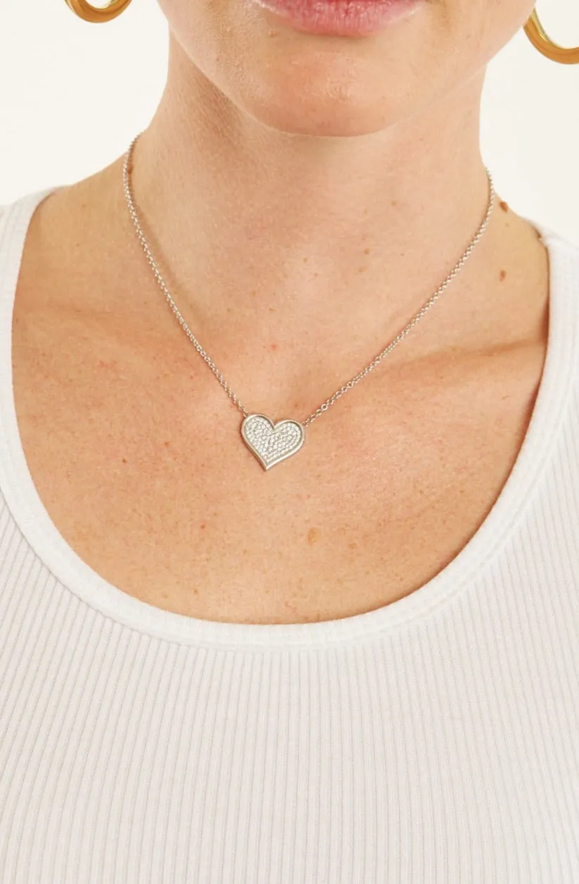 White Gold Large Diamond Pave Heart Necklace