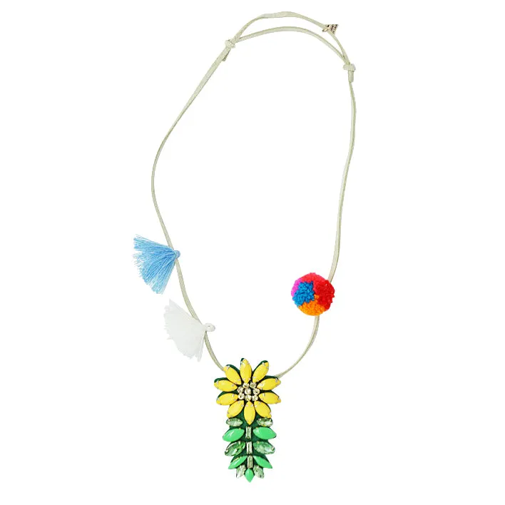 Yellow Daisy Kids Pom Pom Necklace