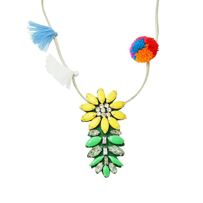 Yellow Daisy Kids Pom Pom Necklace